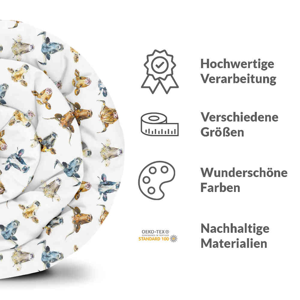 Therapy blankets bedding set white with bull heads