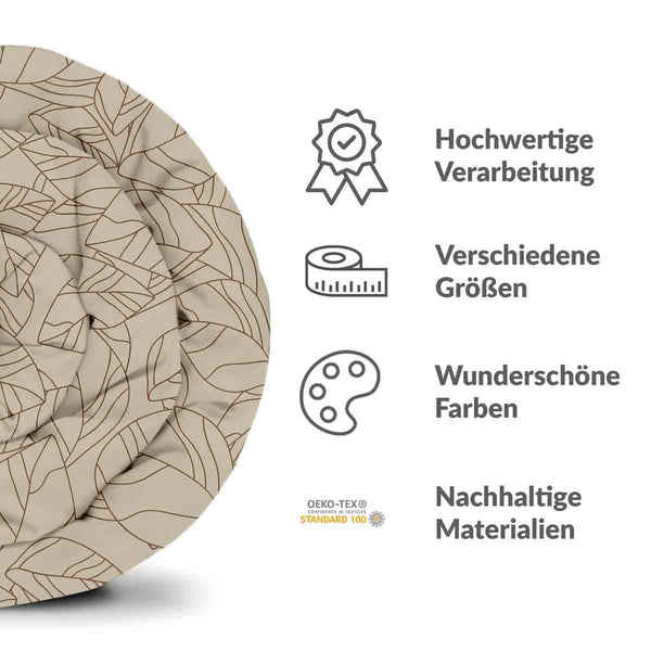 Therapiedekens katoenen hoes beige met bladmotief zwart