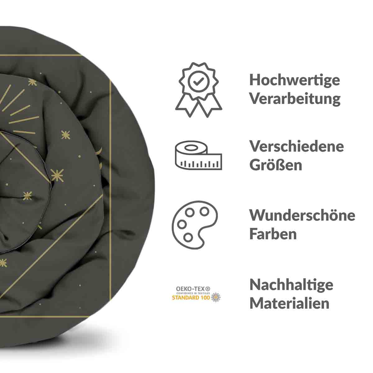 Coperta terapeutica originale - Rivestimento in cotone nero Sole e Cosmo