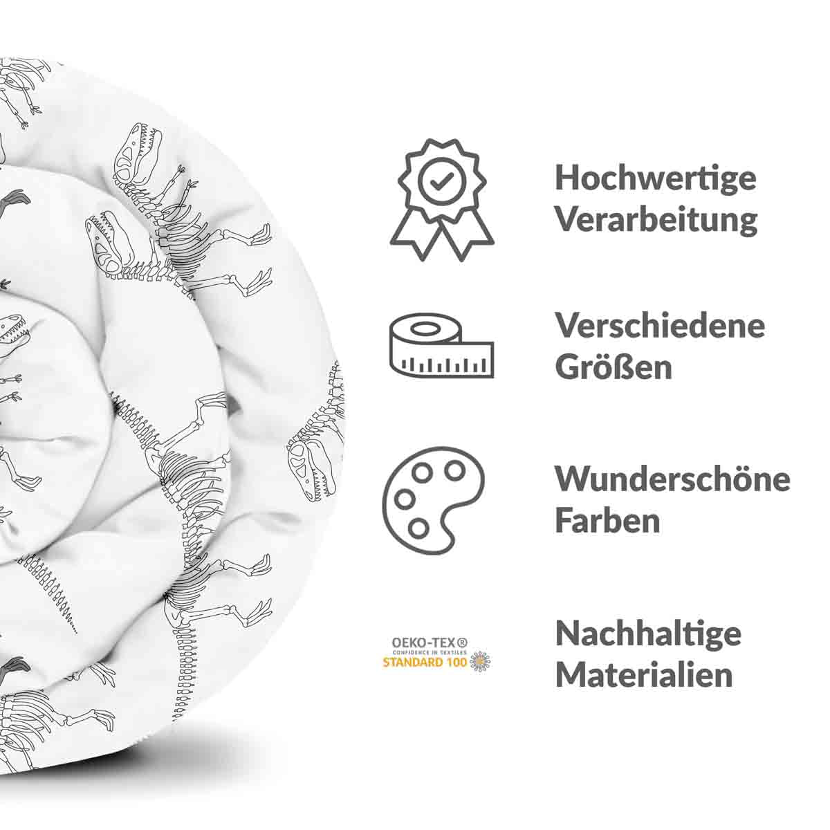 Original therapy blanket - cotton cover white with dinosaur skeleton