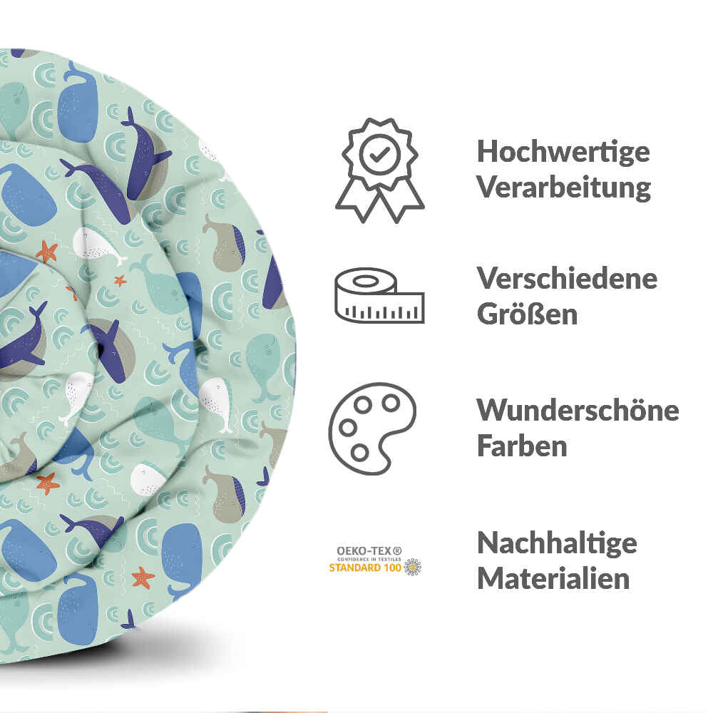 Originele therapiedeken - katoenen hoes groen met walvissen