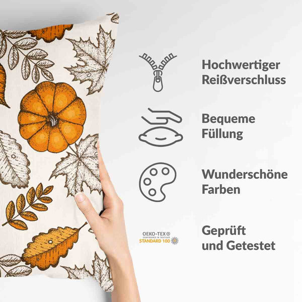Health pillow white with leaf and pumpkin