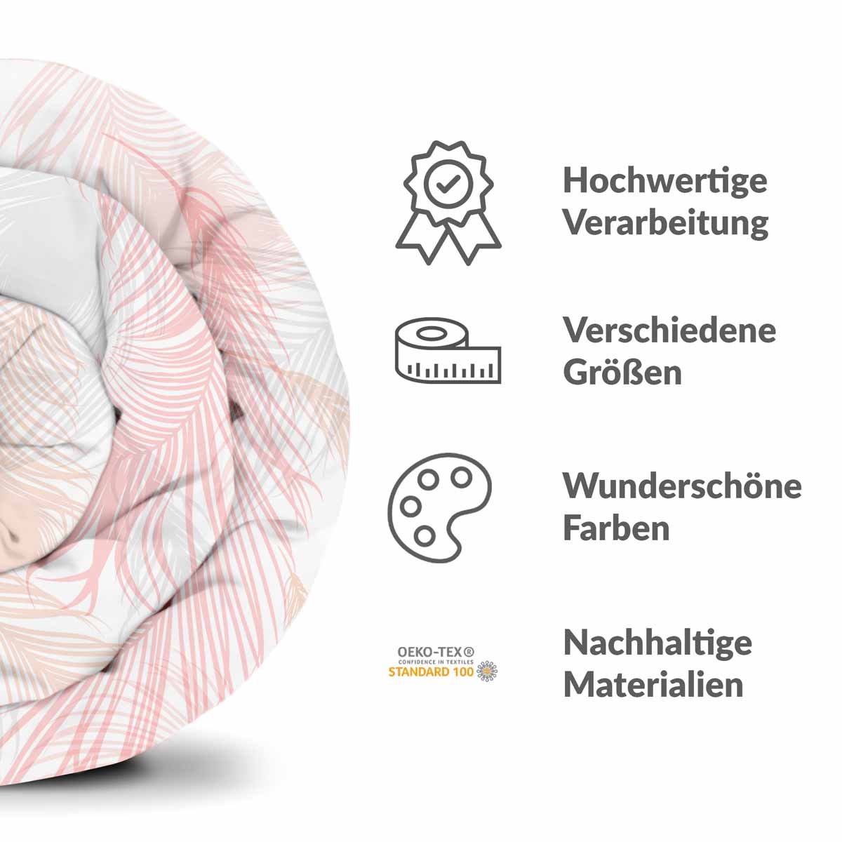 Therapy blankets bedding set white with pink feathers