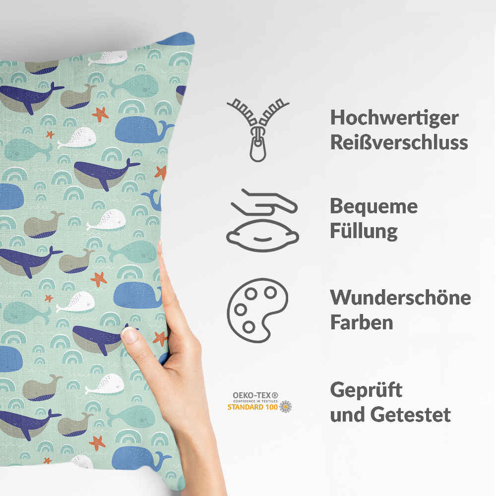 Cuscino salute verde con balene