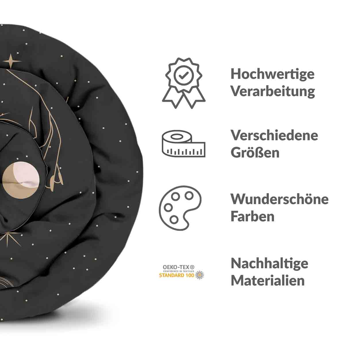 Set di biancheria da letto con coperta terapeutica nera con sole, luna e stelle