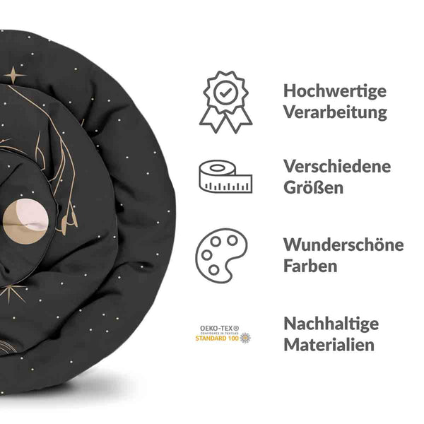 Set di biancheria da letto con coperta terapeutica nera con sole, luna e stelle