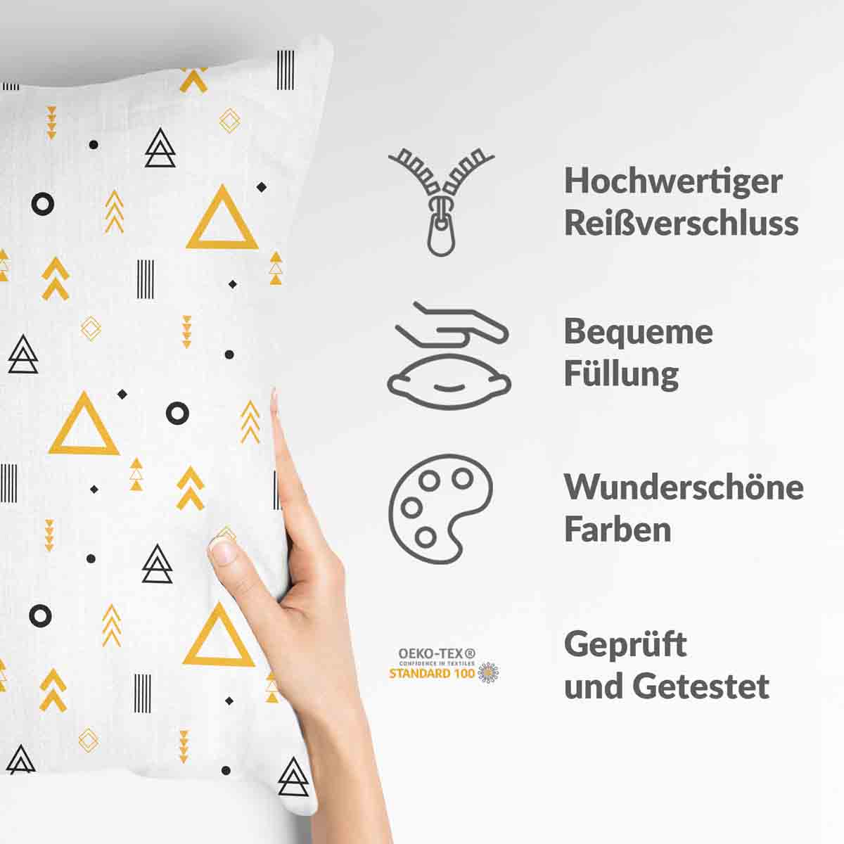 Gezondheidskussen wit met gele driehoeken