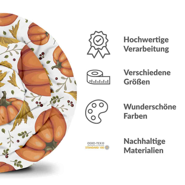 Therapy blanket and bedding set, white with large pumpkins.