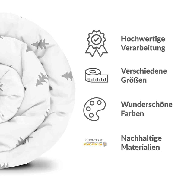 Therapy blanket bedding set, white with grey fir trees.
