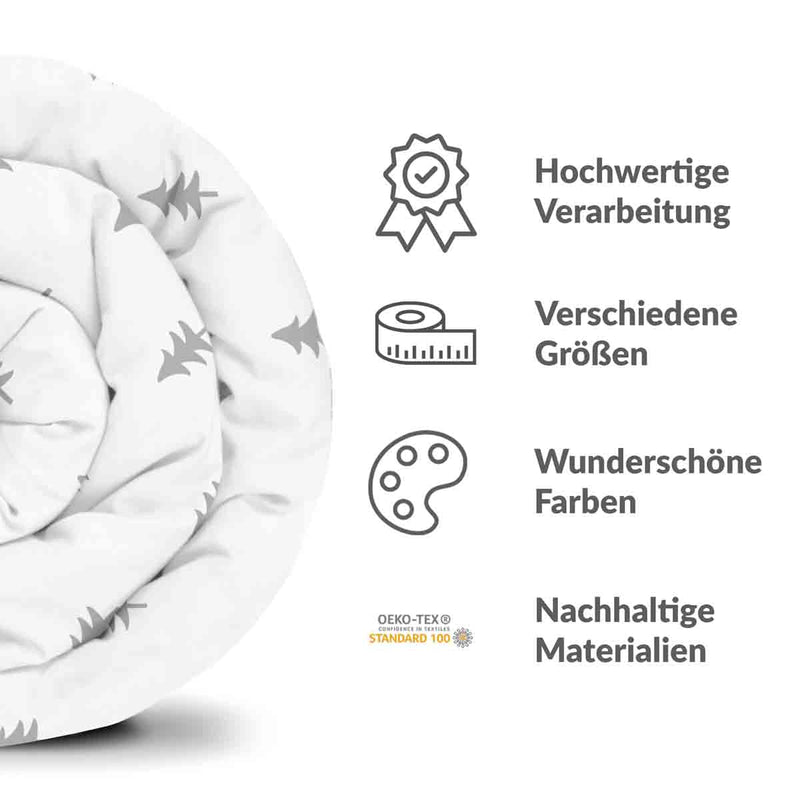Therapy blanket bedding set, white with grey fir trees.