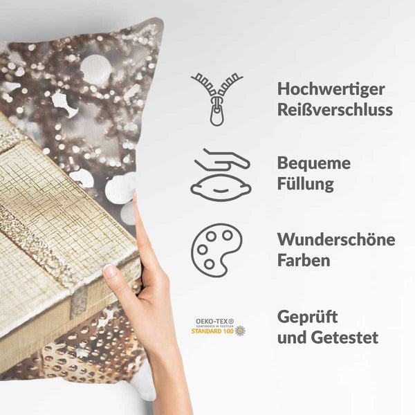 Health pillow with a golden gift.