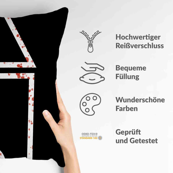 Health pillows, bloody shapes.