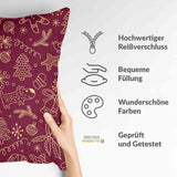 Health pillow, red, with funny Christmas motifs.