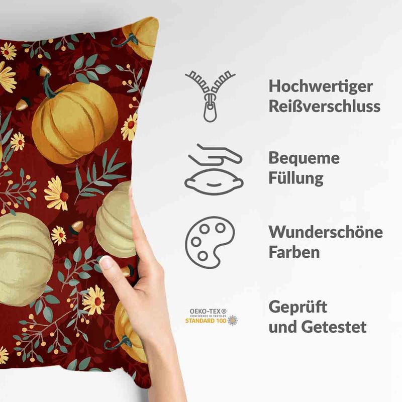 Almohada de salud roja con calabazas