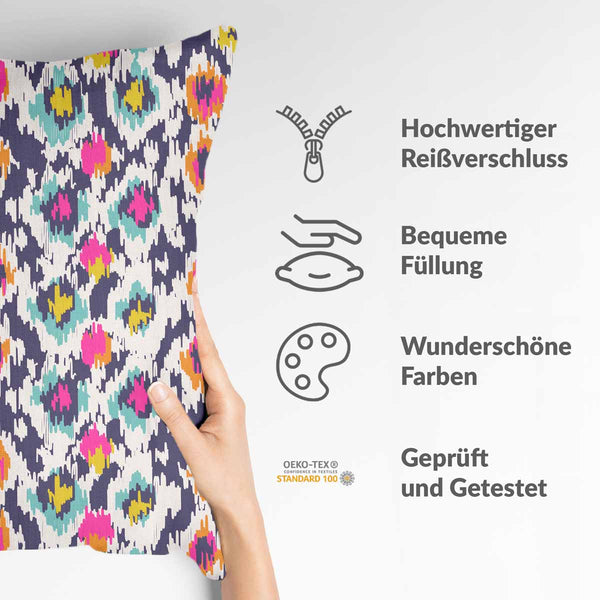 Health pillow, colorful with leopard print.