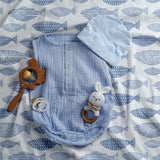 Therapy blanket and bedding set, blue fish design.