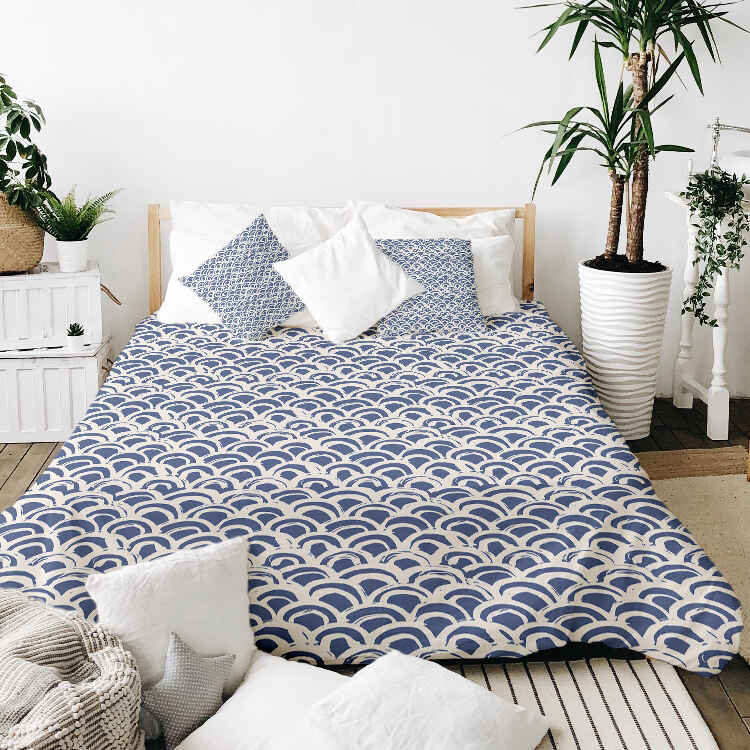 Therapy blanket and bedding set, blue wave pattern.