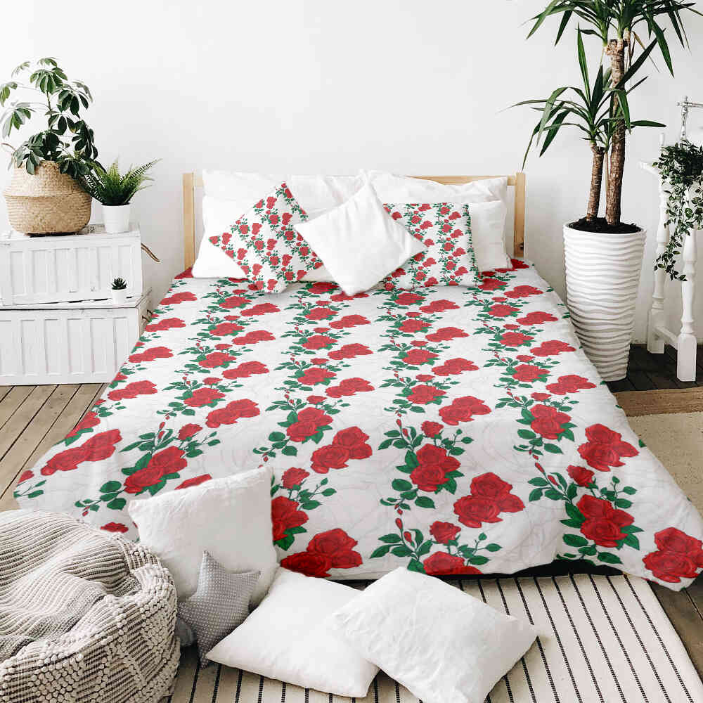 Therapy blankets bedding set white with rose bush