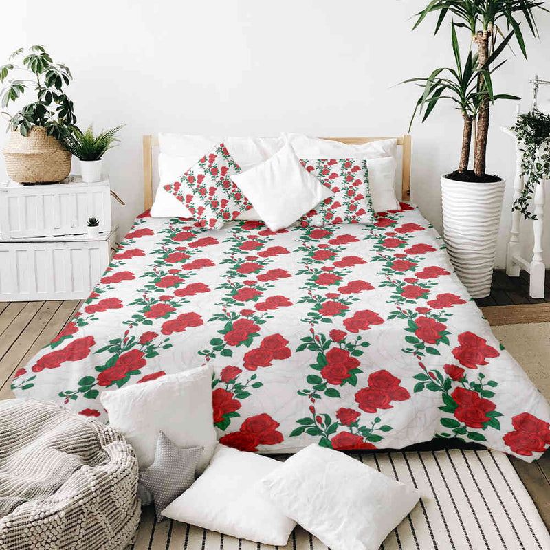 Therapy blanket and bedding set, white with rose bush.