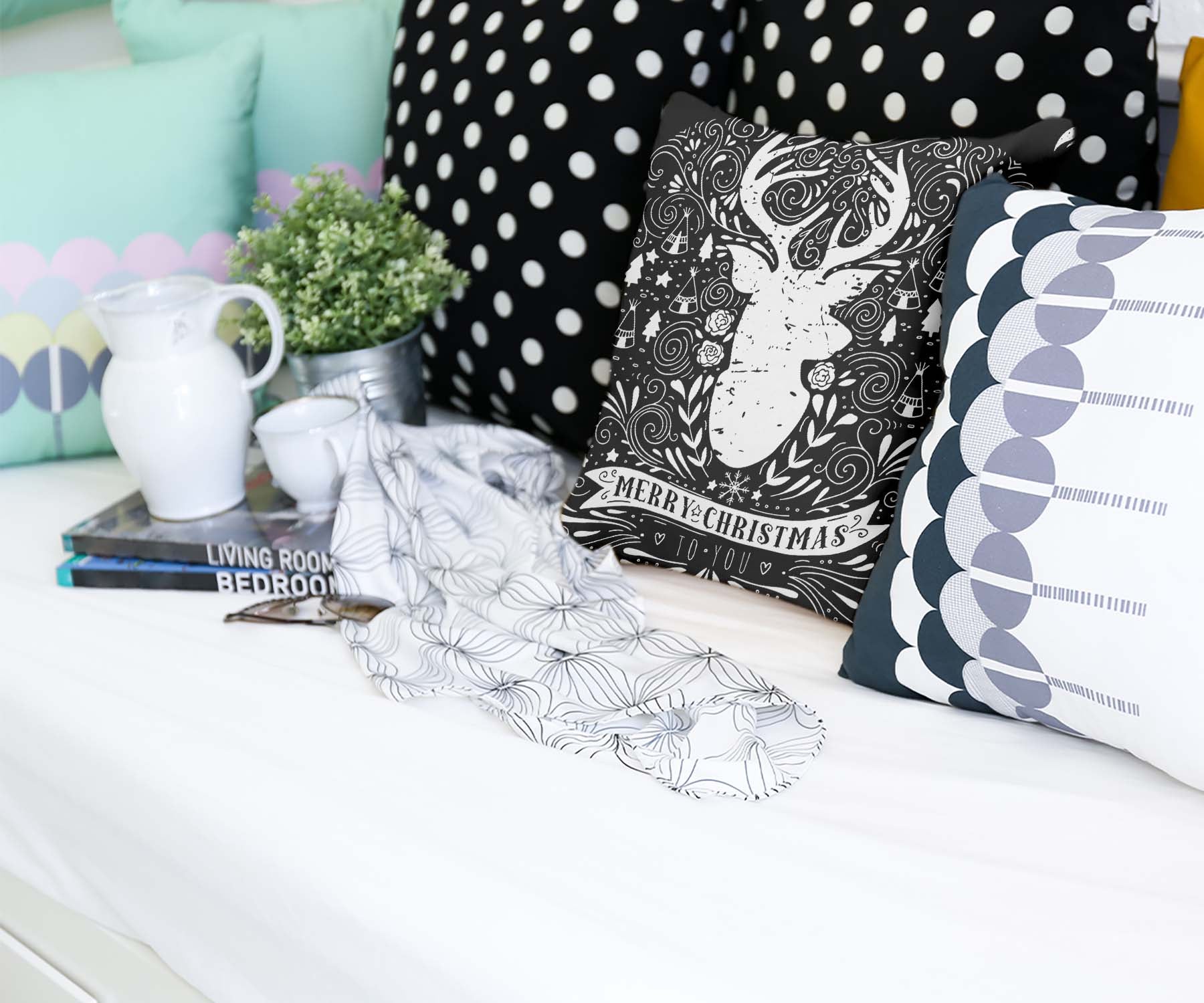 Almohada de salud negra Feliz Navidad