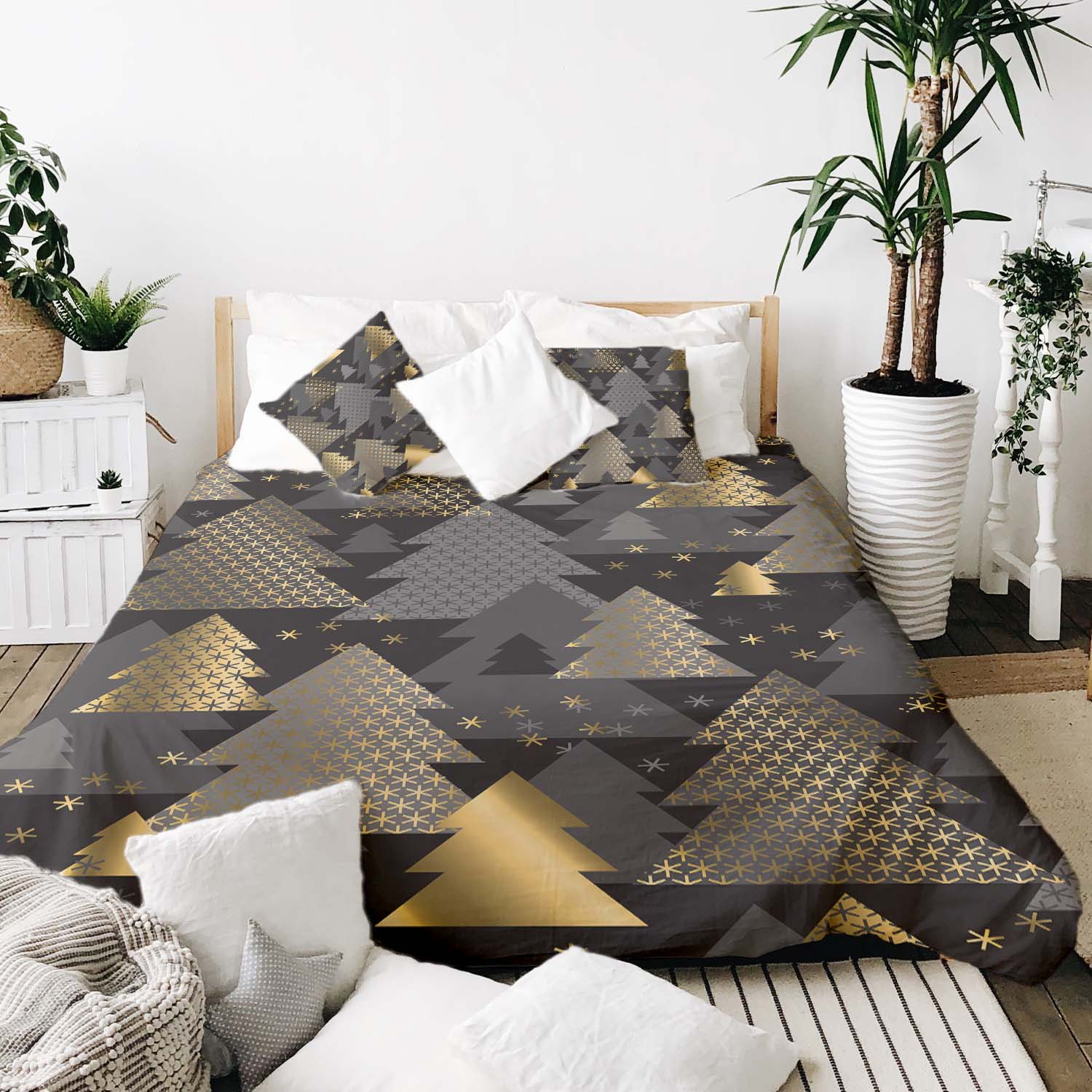 Therapy blankets bedding set with golden fir trees