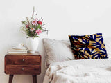 Health pillow, brown with blue leaves.