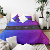 Therapy blanket bedding set, purple with shapes.