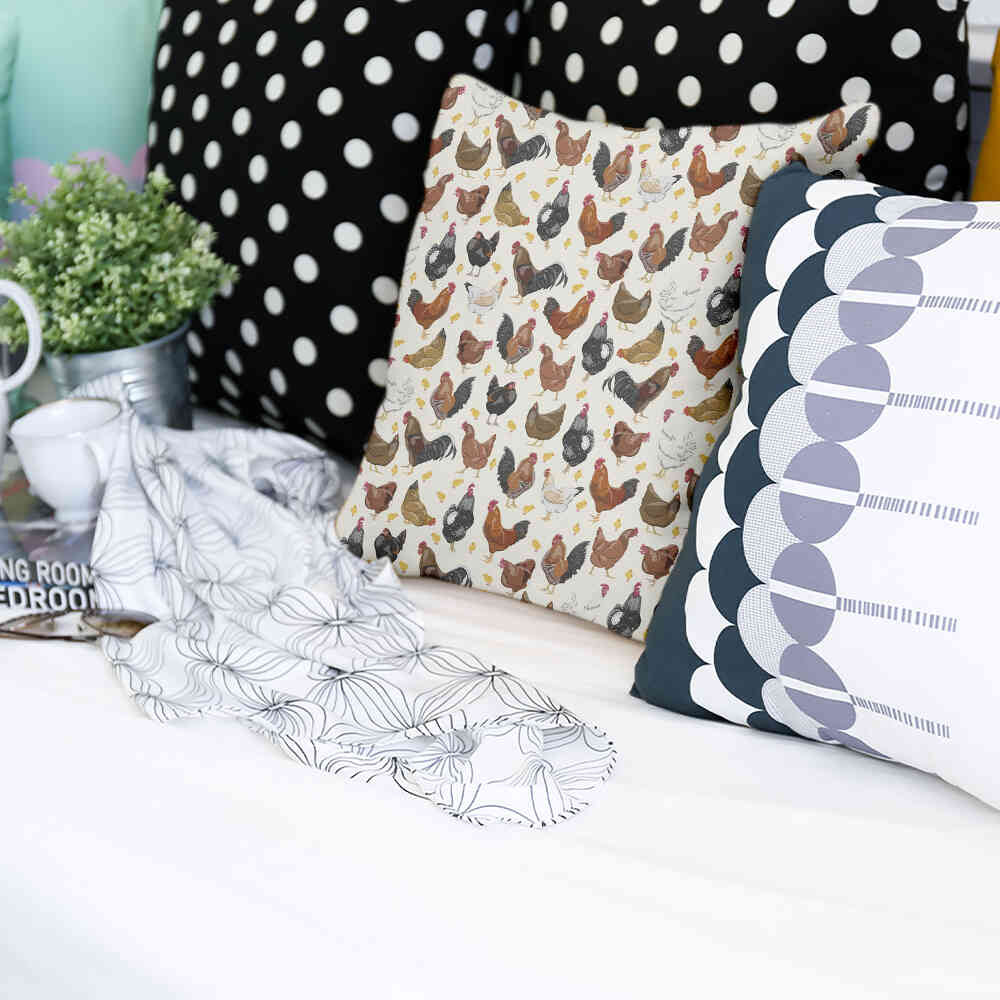 Health pillow white with many chickens