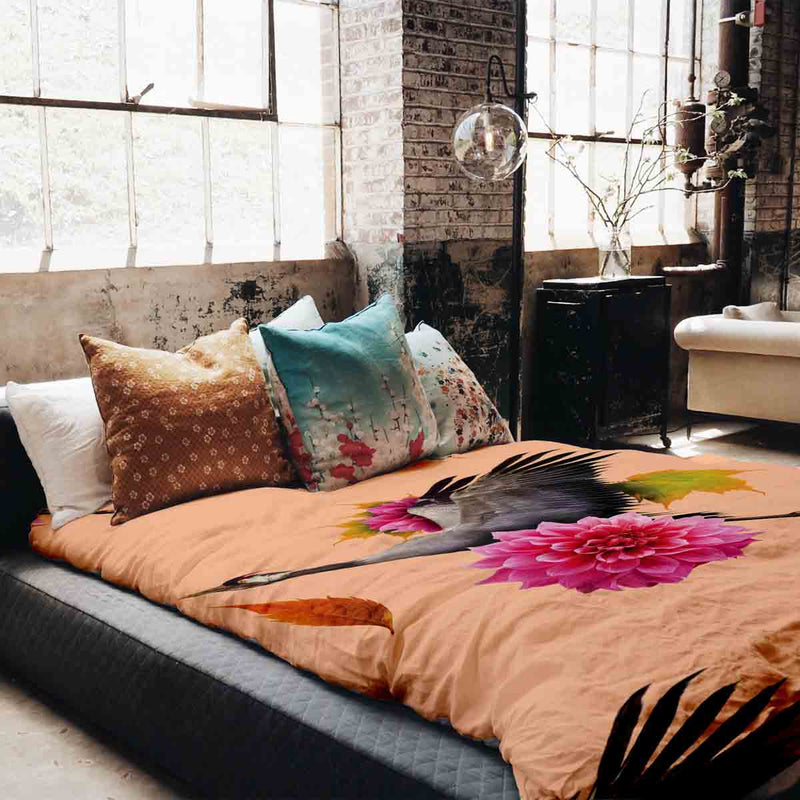 Set de ropa de cama con manta terapéutica naranja con grulla