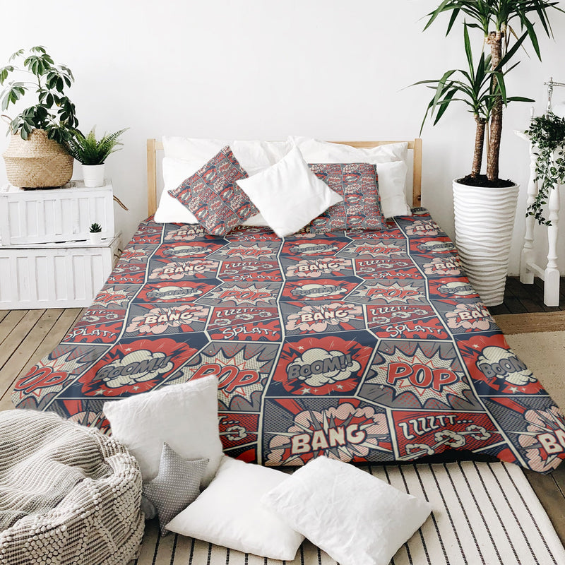 Set de ropa de cama con manta terapéutica roja con cómic