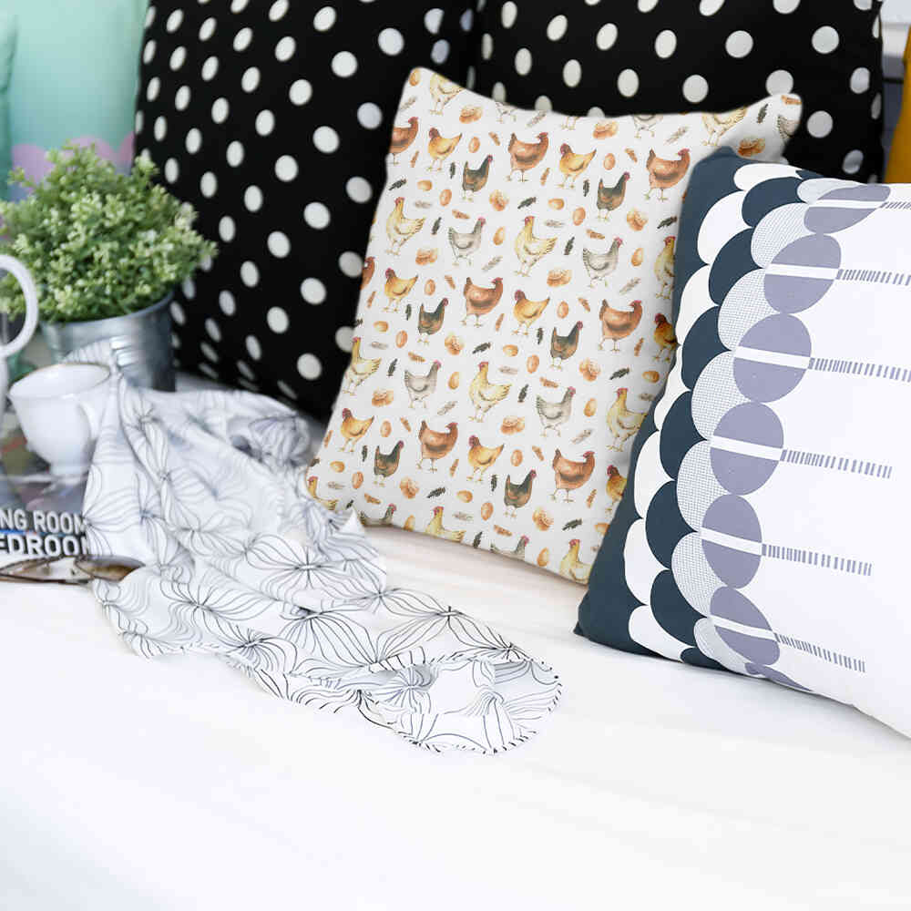 Health pillow white with chickens