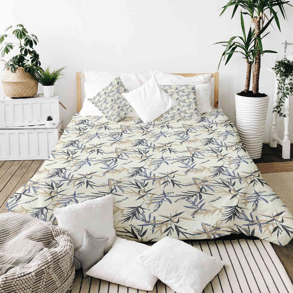 Set de ropa de cama con manta terapéutica, patrón de hojas, beige