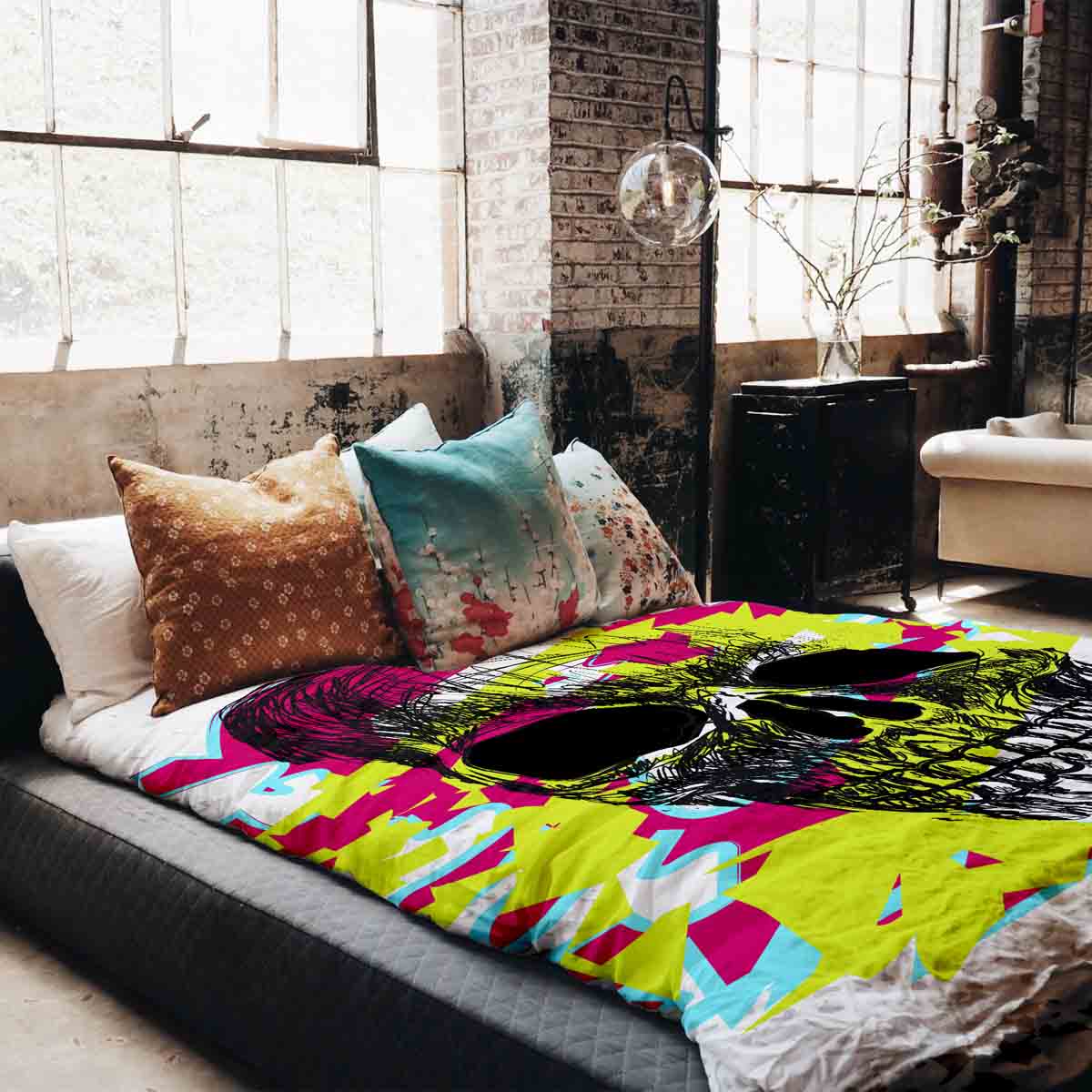 Originele therapiedeken - katoenen hoes schedel kleurrijk