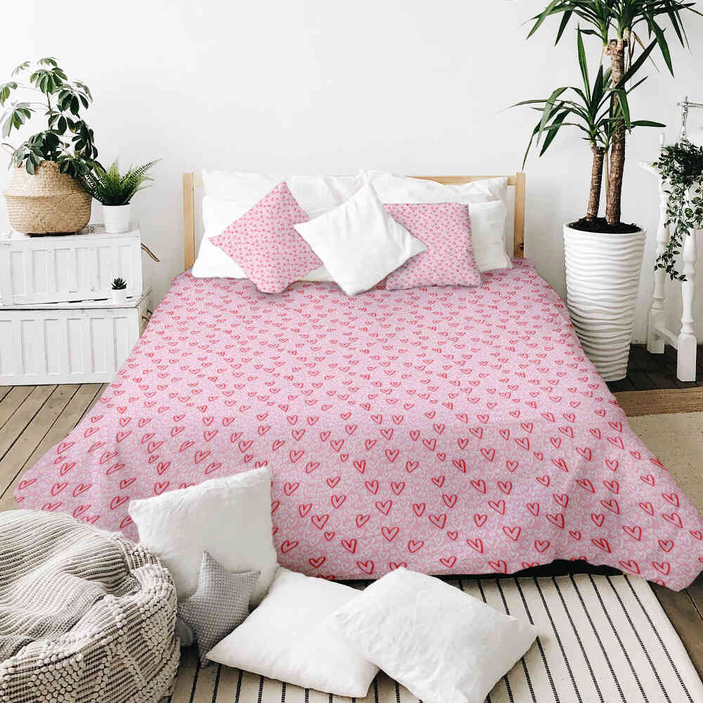 Couverture thérapeutique originale - Housse en coton rose avec cœurs rouges