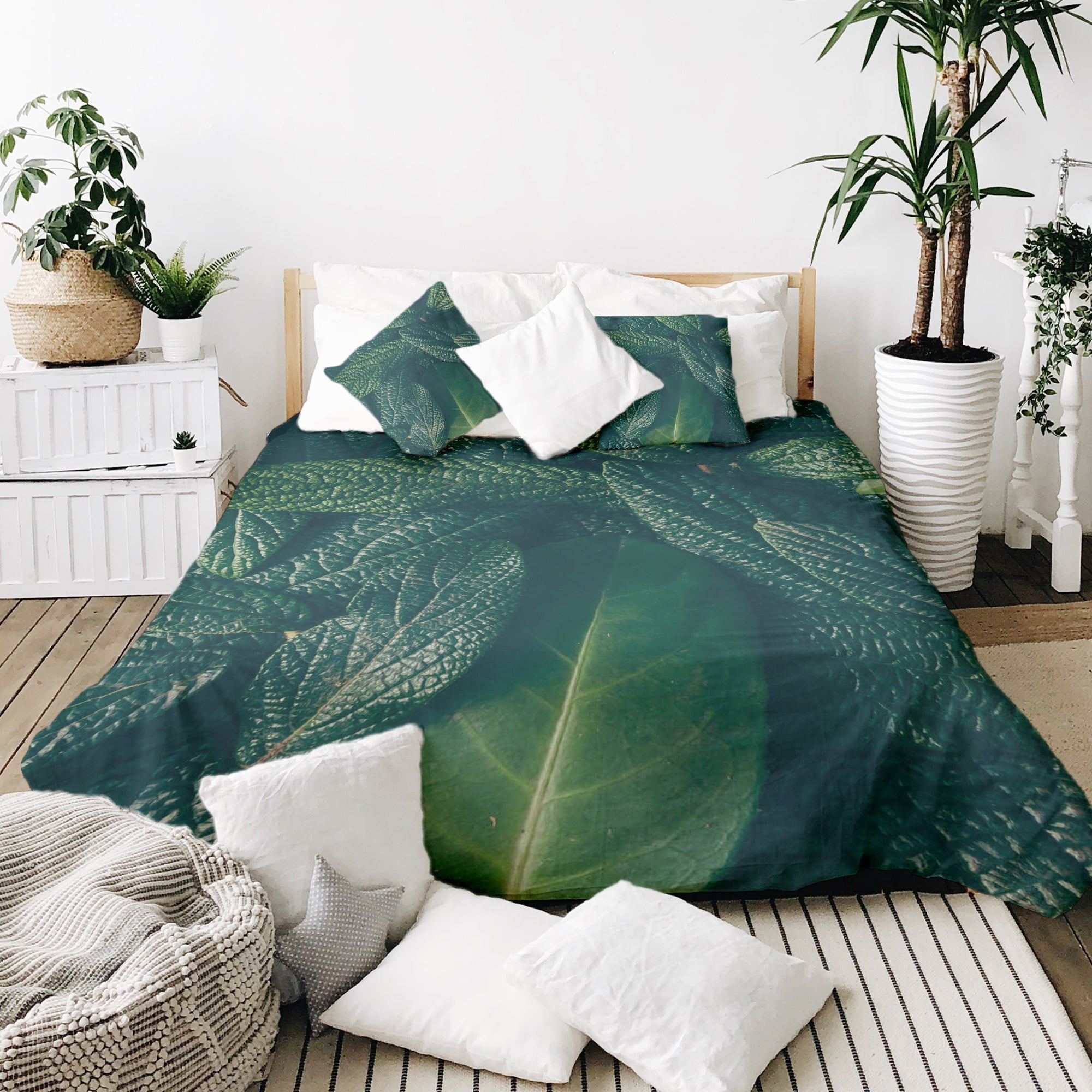 Therapy blankets bedding set green leaves