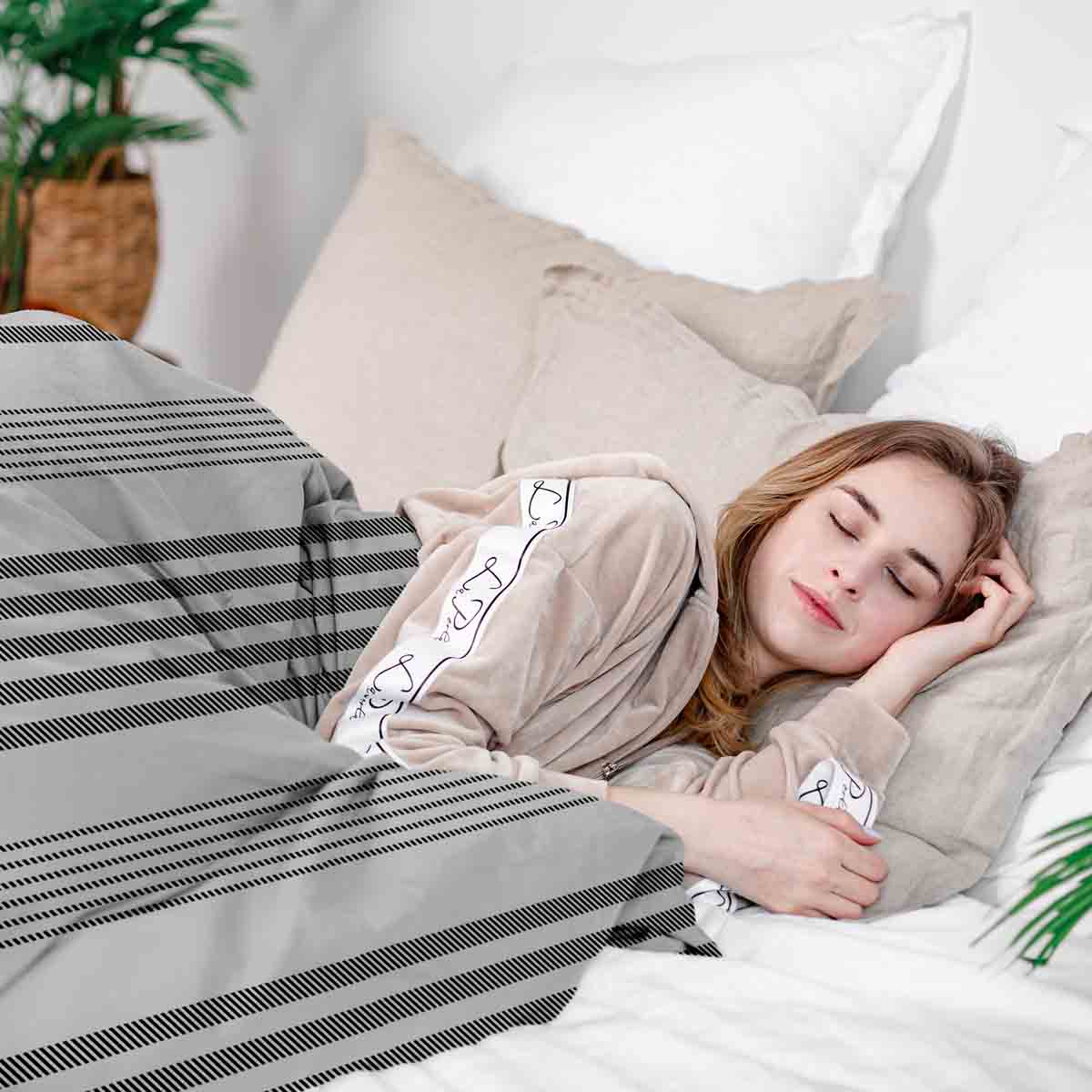 Manta terapéutica original - Funda de algodón gris con rayas gruesas y delgadas