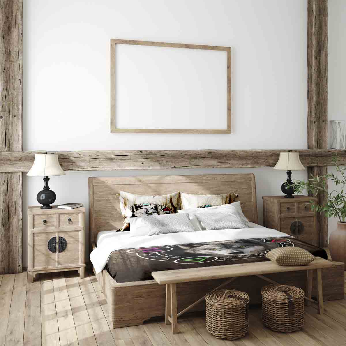 Therapiedekens beddengoed set bruin met wolf