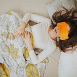 Therapy blanket bedding set, white with leaf and pumpkin pattern.