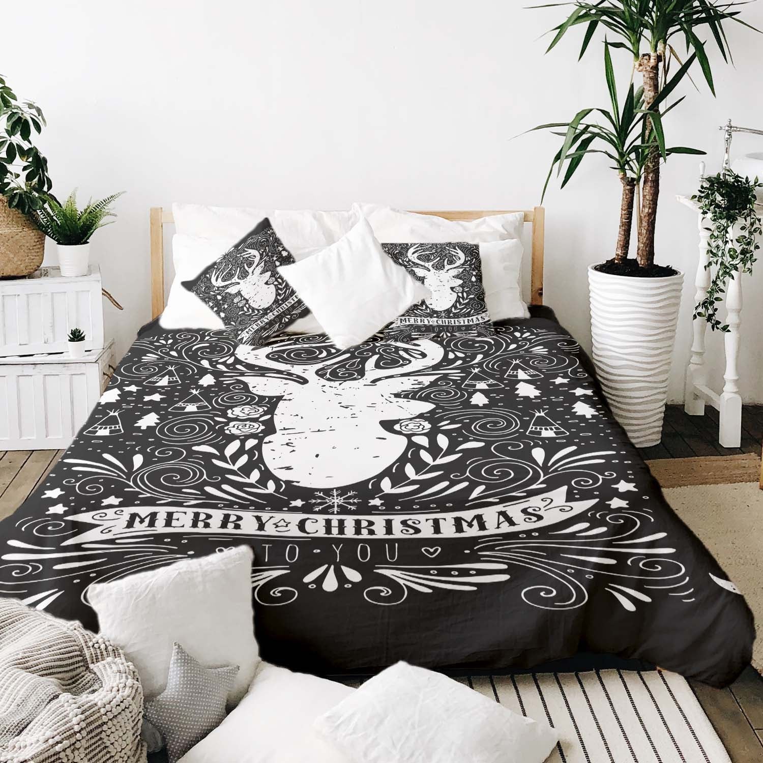 Juego de ropa de cama con manta terapéutica negro Feliz Navidad