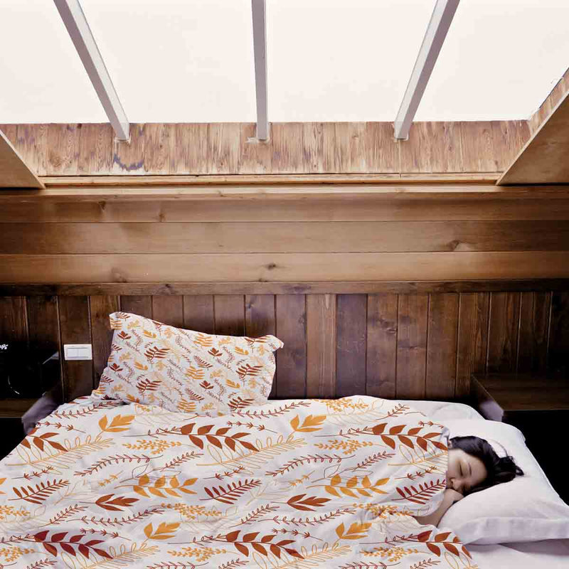 Therapy blankets and bedding set, white with autumnal branches.
