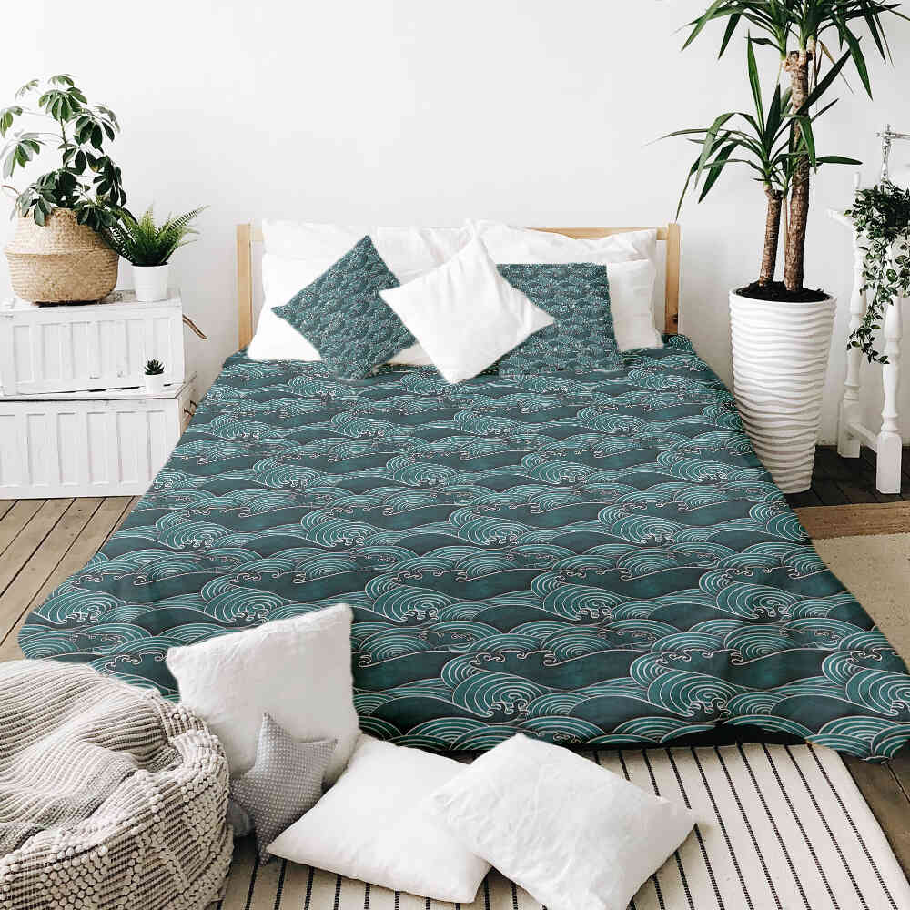 Therapy blankets bedding set waves turquoise-green