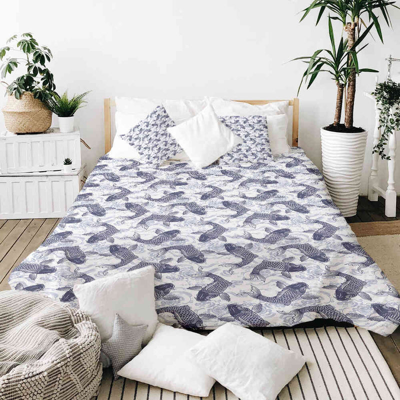 Therapy blankets bedding set blue koi