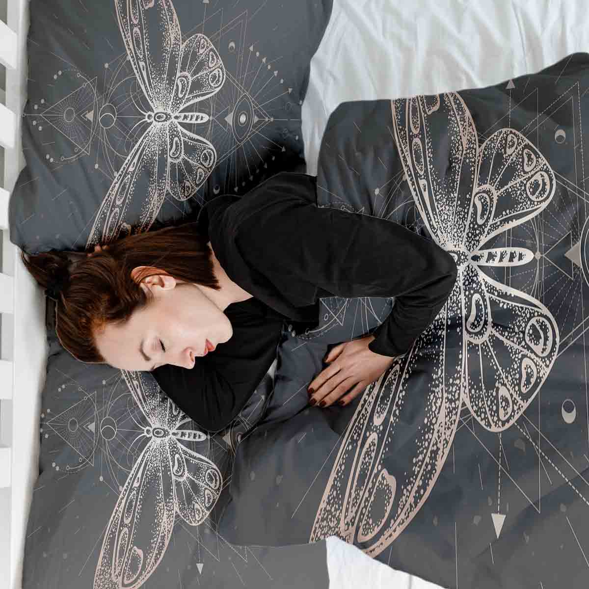 Juego de ropa de cama con manta terapéutica negra con mariposa