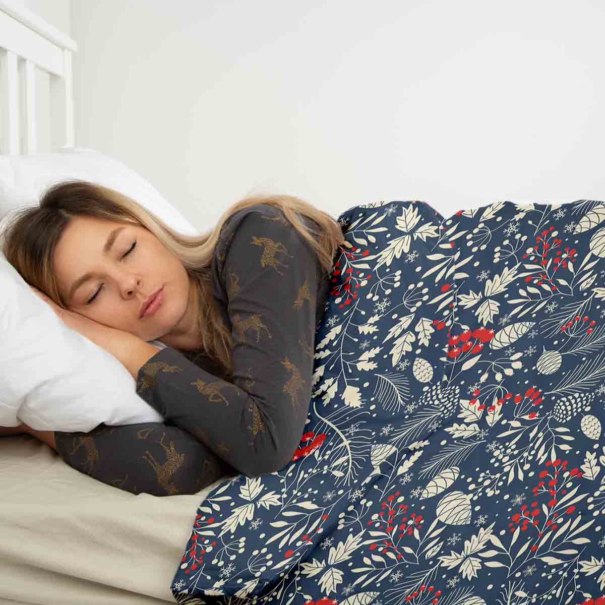 Set di biancheria da letto con coperte terapeutiche e foglie natalizie