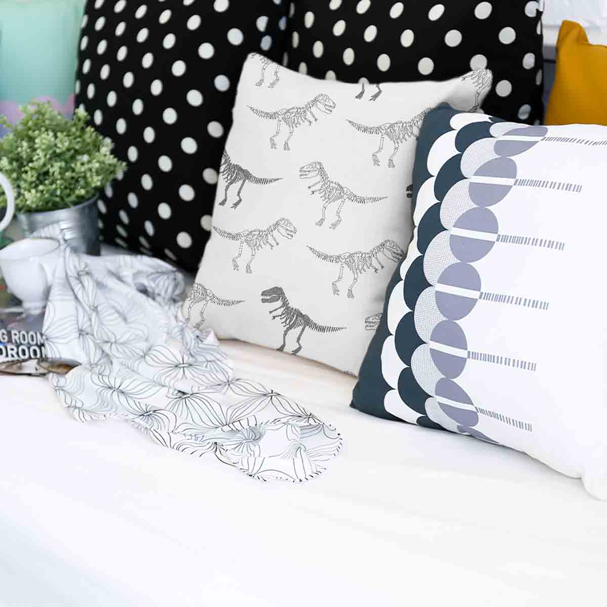 Health Pillow White with Dinosaur Skeleton