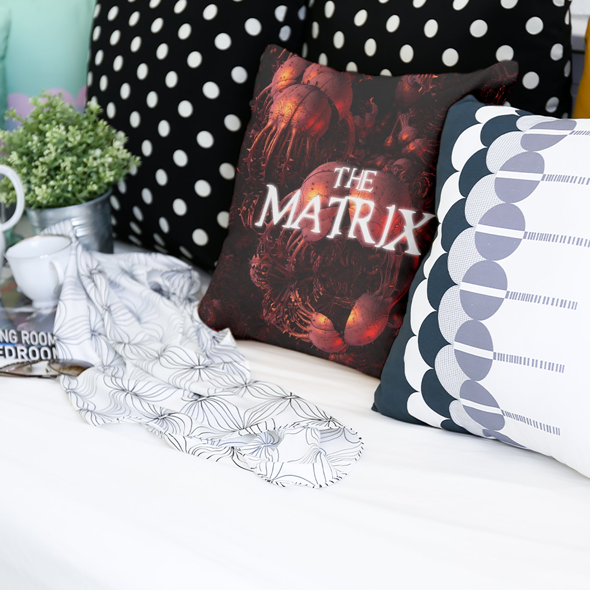 Cuscino salute rosso The Matrix Schriftzug