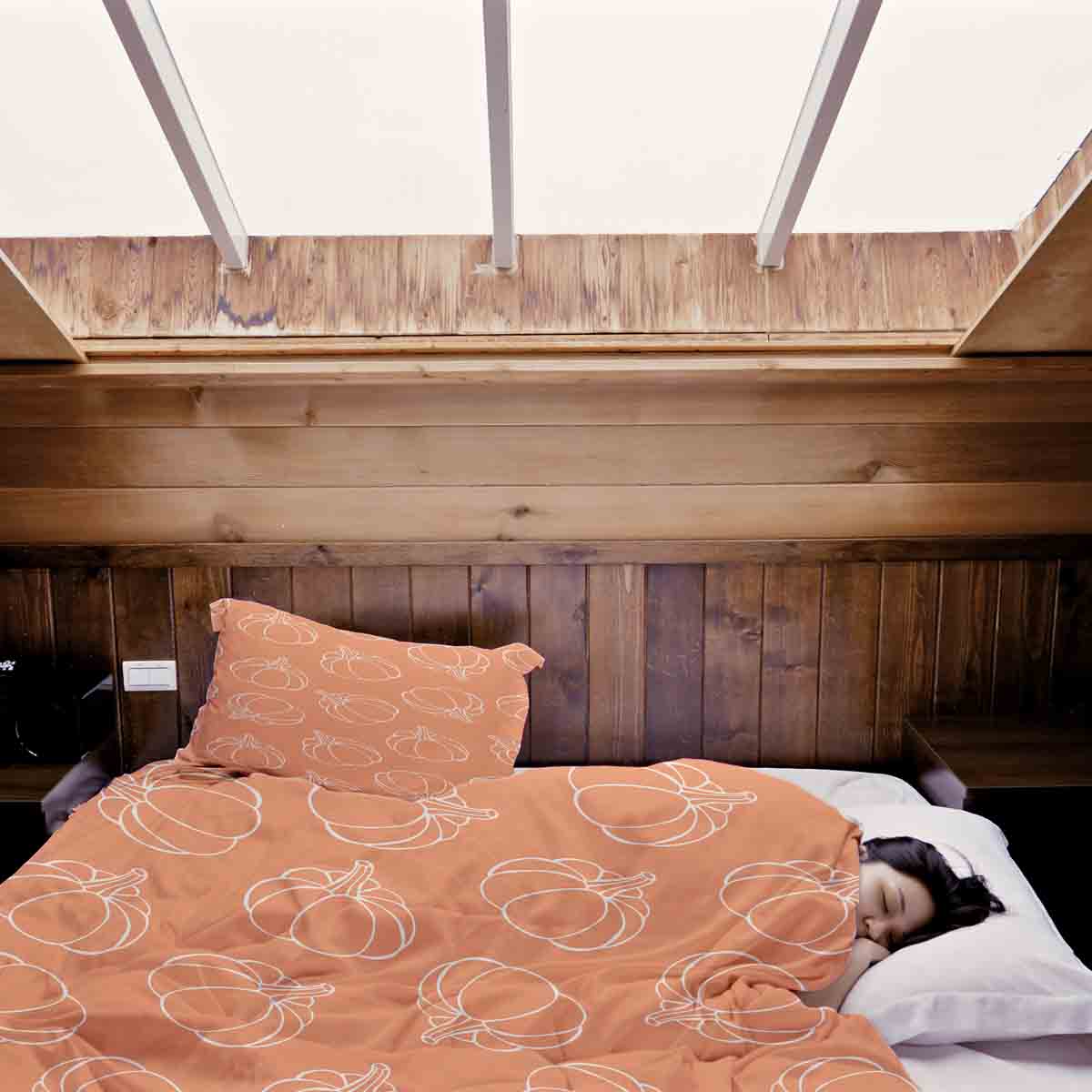 Set di biancheria da letto con coperta terapeutica arancione con zucca