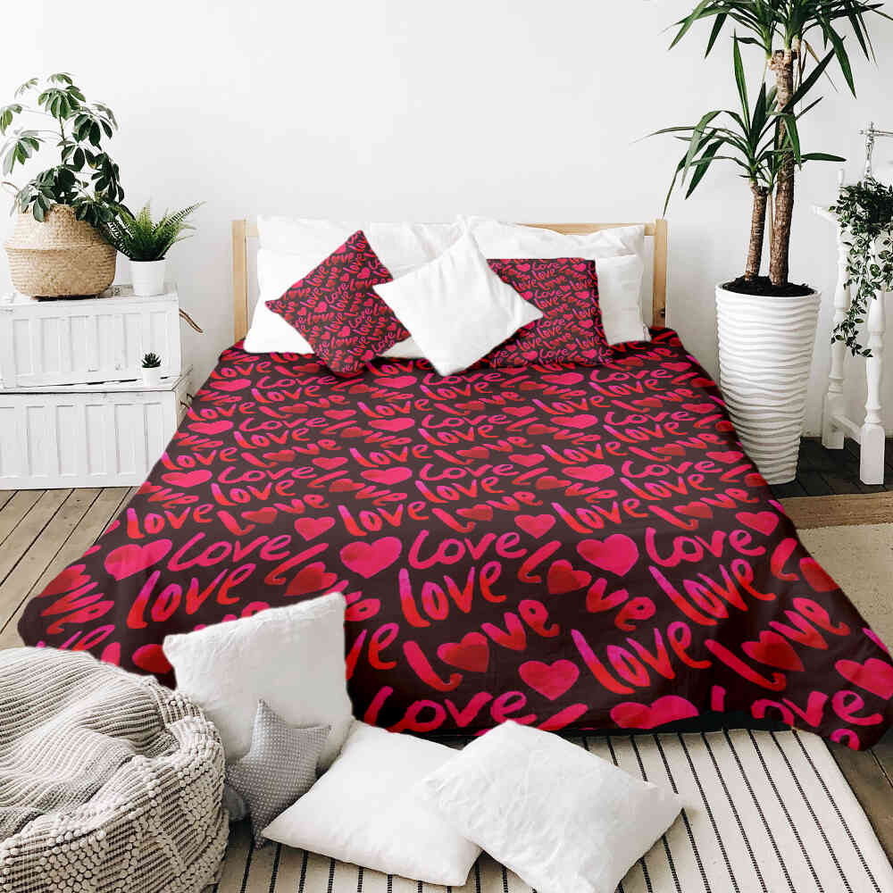 Couverture thérapeutique originale - Housse en coton noire avec inscription Love