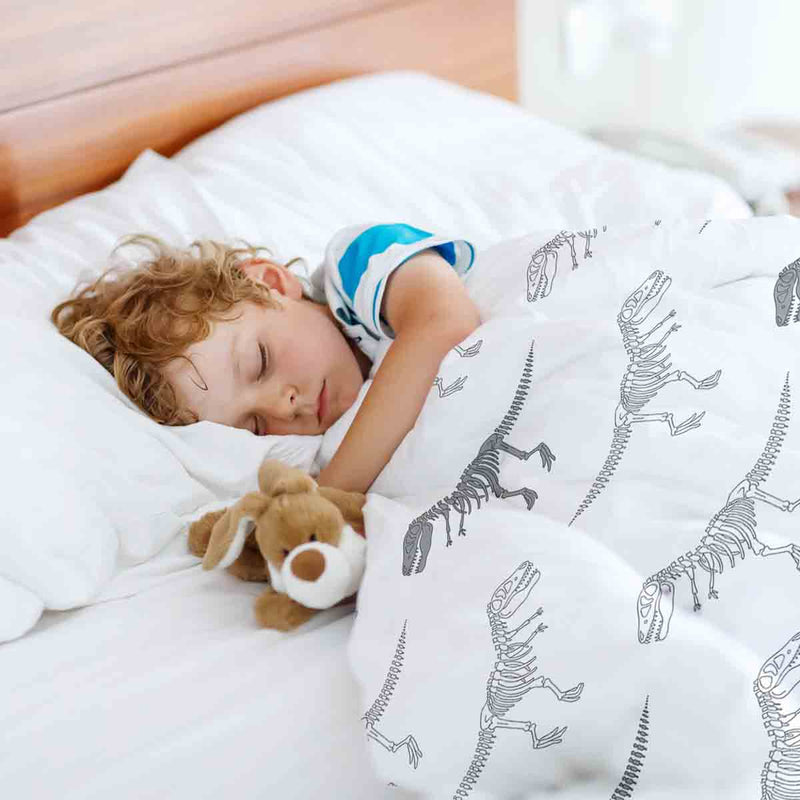 Coperte terapeutiche con rivestimento in cotone bianco con scheletro di dinosauro