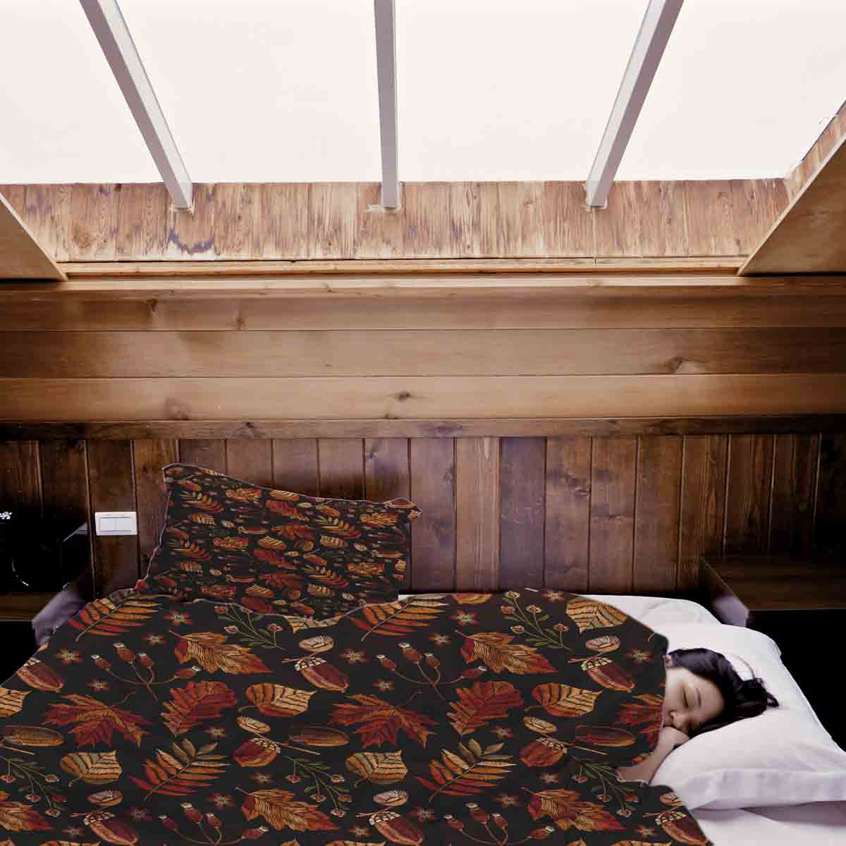 Original therapy blanket - cotton cover brown autumn leaves